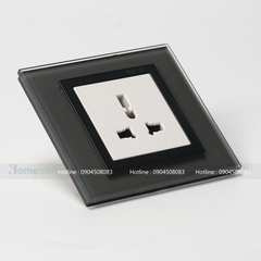 Bộ ổ cắm 3 chấu đa năng mặt kính màu xám 
