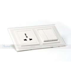 Bộ ổ cắm 3 chấu đa năng + công tắc ba 1 chiều kính trắng