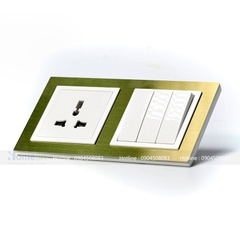 Bộ công tắc ba 1 chiều + ổ cắm 3 chấu đa năng mặt đôi kim loại 