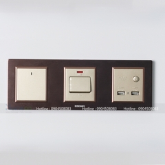 Bộ ct đơn 1 chiều+ ct20A +ổ cắm đôi USB viền mặt kính màu đen