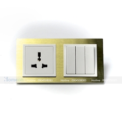 Bộ công tắc ba 1 chiều + ổ cắm 3 chấu đa năng mặt đôi kim loại 