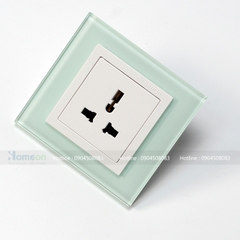 Bộ ổ cắm 3 chấu đa năng mặt kính màu xanh