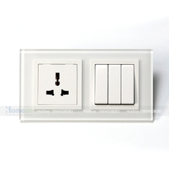 Bộ ổ cắm 3 chấu đa năng + công tắc ba 1 chiều kính trắng