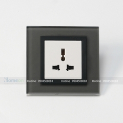 Bộ ổ cắm 3 chấu đa năng mặt kính màu xám 