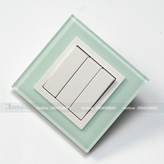 Bộ công tắc ba 1 chiều mặt kính xanh 