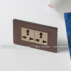 Bộ ổ cắm đơn đa năng mặt nhôm nguyên khối mầu nâu đỏ