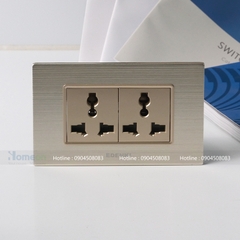 bộ ổ cắm đơn đa năng mặt nhôm xước mầu vàng
