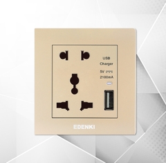 Bộ ổ cắm đôi kèm USB màu vàng – EE-005U-G