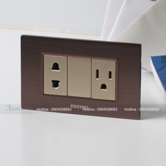 Bộ ổ cắm 2 chấu và ổ cắm 2 chân dẹt mầu nâu đỏ