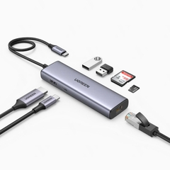 Bộ chuyển đổi USB Type-C sang HDMI+SD+TF+2 cổng USB 3.0+RJ45 Ugreen(90568)
