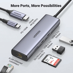 Bộ chuyển đổi USB Type-C sang HDMI+SD+TF+2 cổng USB 3.0+RJ45 Ugreen(90568)