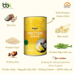 Bột protein shake thực vật hữu cơ vị Chuối và dừa Dragon Superfoods 450gr
