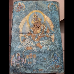 Tranh Thangka thêu Dzambala Hoàng Thần Tài