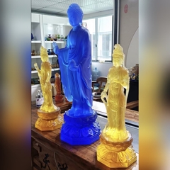 ĐÔNG PHƯƠNG TAM THÁNH (PHẬT DƯỢC SƯ) bằng đá liuli cao 33 cm