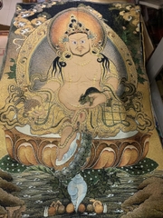 Tranh Thangka thêu Dzambala Hoàng Thần Tài