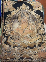 Tranh Thangka thêu Dzambala Hoàng Thần Tài
