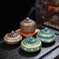 Lư trầm gốm vẽ men rồng và hoa sen