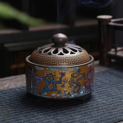 Lư trầm gốm vẽ men rồng và hoa sen