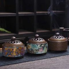 Lư trầm gốm vẽ men rồng và hoa sen