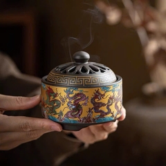 Lư trầm gốm vẽ men rồng và hoa sen