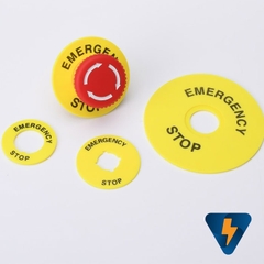 Nhãn mác emergency stop miếng ghi tên nút nhấn dừng khẩn cấp