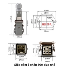 HDC-HQ-005-3 Bộ giắc cắm 6 chân 16A vuông nằm ngang HDC-HQ-005
