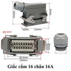 Bộ kết nối dây điện 16 chân HE-016-M HE-016-F HDC-HE-016-1