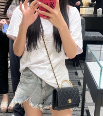 Túi X Quai Sắt Đính Ngọc Da Lì Khóa Vàng Size 20cm 2 Hộp