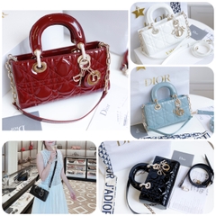Túi Di Lady Ngang Djoy Da Bóng Khóa Vàng Size 22cm Có 2 hộp