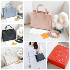 Túi L Onthego Da Bò Họa Tiết Dập Size 25cm Có 2 hộp