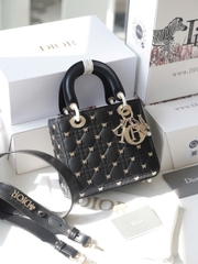 Túi D Lady Da Lì Khóa Vàng Size 20cm Charm Bướm