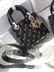 Túi D Lady Da Lì Khóa Vàng Size 20cm Charm Bướm