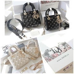Túi D Lady Da Lì Khóa Vàng Size 20cm Charm Bướm