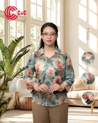 25119 - SƠ MI LỤA NHẬT HỌA TIẾT HOA LÁ THANH LỊCH TINH TẾ
