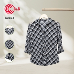 16663 - Tay Dài Vải Thun Họa Tiết Sọc Caro