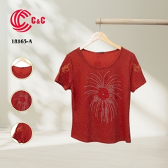 18165 - Vải Thun Kim Tuyến Thêu Họa Tiết Ép Đá Tay Áo Trang Trí Đá Thân Áo Hình Pháo Hoa