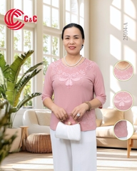 25104 - Cổ Tròn Đắp Ren Thêu Hoa Đính Đá Lộng Lẫy Sang Trọng