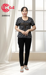 21033 - Áo Tay Ngắn Họa Tiết Phối Ép Đá Thủy Tinh Thêu Cách Điệu