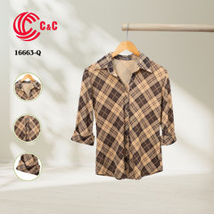 16663 - Tay Dài Vải Thun Họa Tiết Sọc Caro