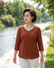 26021 - Áo Kiểu Tay Lỡ Cổ Tim Thêu Hoa Văn Đính Đá Thanh Lịch
