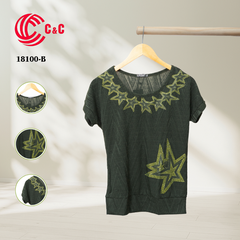 18100 - Họa Tiết Dập Nổi Hình Ngôi Sao Phối Lưới Mỏng Ép Đá Thủy Tinh