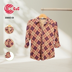 16663 - Tay Dài Vải Thun Họa Tiết Sọc Caro