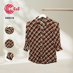 16663 - Tay Dài Vải Thun Họa Tiết Sọc Caro