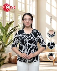 25121 - Áo Kiểu Tay Lỡ Thêu Hoa Nổi Bật Họa Tiết Trừu Tượng