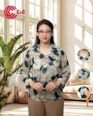25119 - SƠ MI LỤA NHẬT HỌA TIẾT HOA LÁ THANH LỊCH TINH TẾ