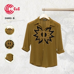 24002 - Thun Xốp Hàn Quốc Thêu Hoa Hướng Dương Đính Đá 5 Màu