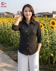 24002 - Thun Xốp Hàn Quốc Thêu Hoa Hướng Dương Đính Đá 5 Màu