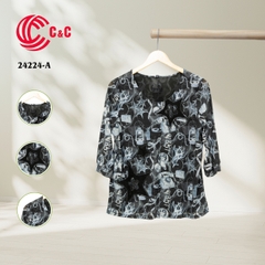 24224 - Cổ Tròn Họa Tiết Thêu Ngôi Sao Cách Điệu 4 Màu
