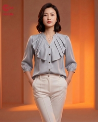 25105 - Sơ Mi Cổ Trụ Nhún Bèo Trẻ Trung Thanh Lịch Duyên Dáng