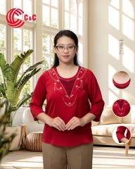 25106 - CỔ TRÒN THÊU CHỮ V THÊU HỌA TIẾT PHA REN